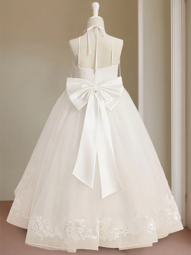 A-Line/Princess Halter Sleeveless Floor-Length Flower Girl Dress with Rhinestone - Image 4