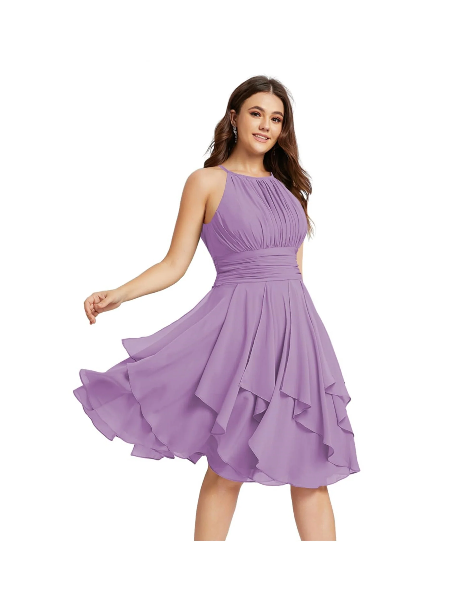 A Line/Princess Halter  Sleeveless Short/Mini  Bridesmaid Dresses Chiffon Ruffle Pleated Pockets - Image 27