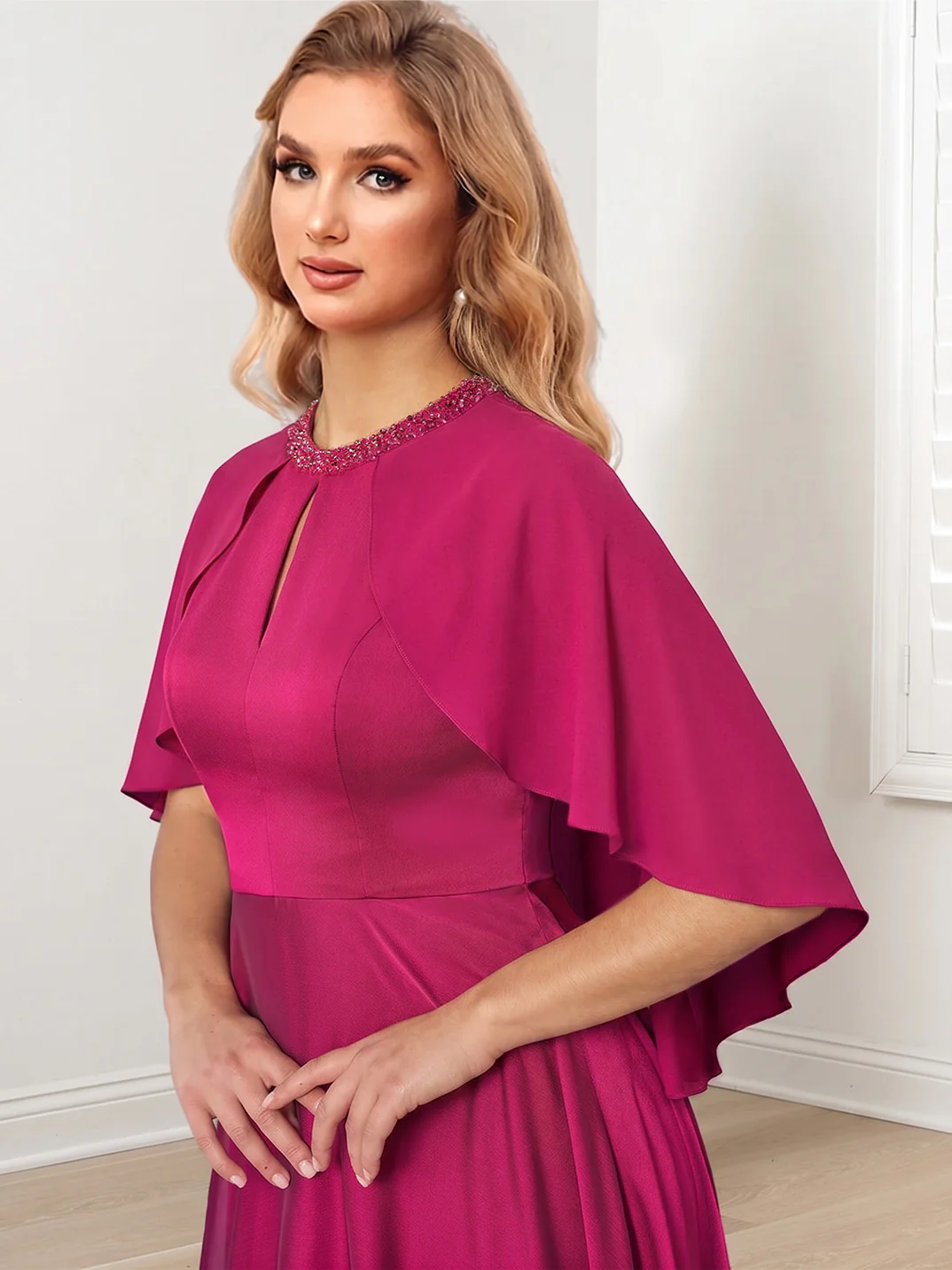 A-Line/Princess Hand-Beaded Jewel Neckline Floor-Length Mother of the Bride Dresses - Image 3