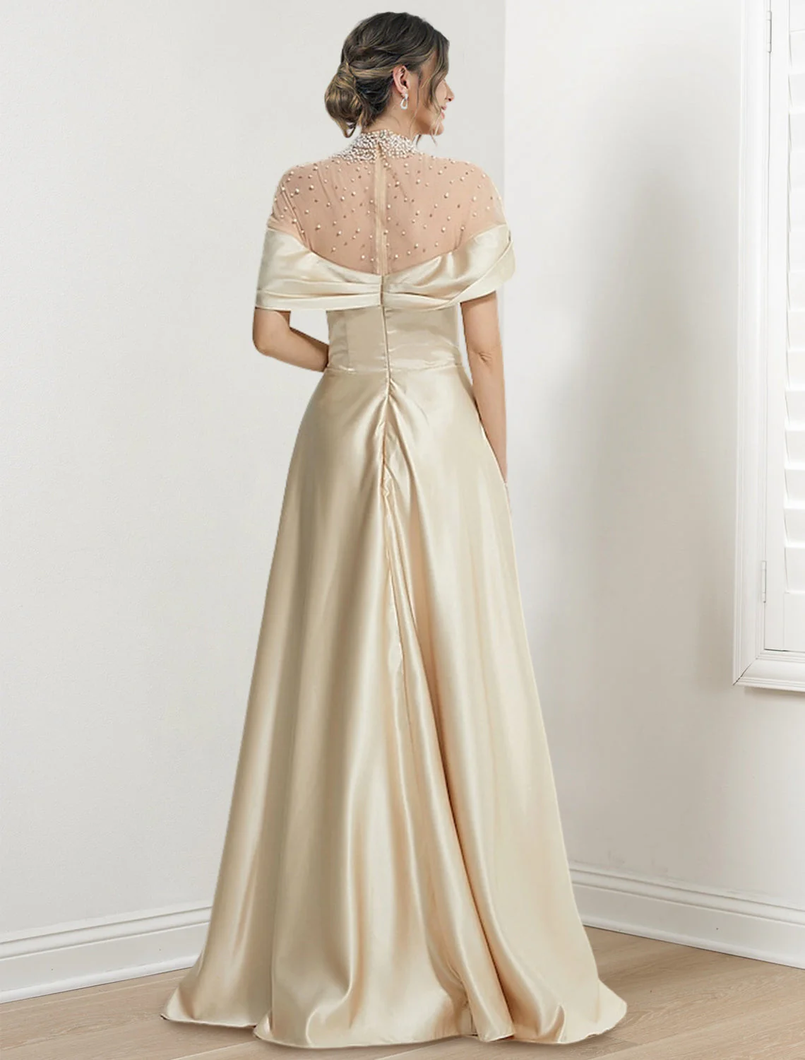 A-Line/Princess High Neck Floor-length Prom Dresses Evening Dresses - Image 2