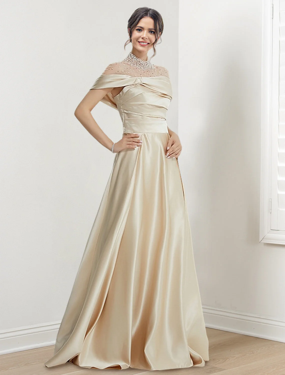 A-Line/Princess High Neck Floor-length Prom Dresses Evening Dresses - Image 3