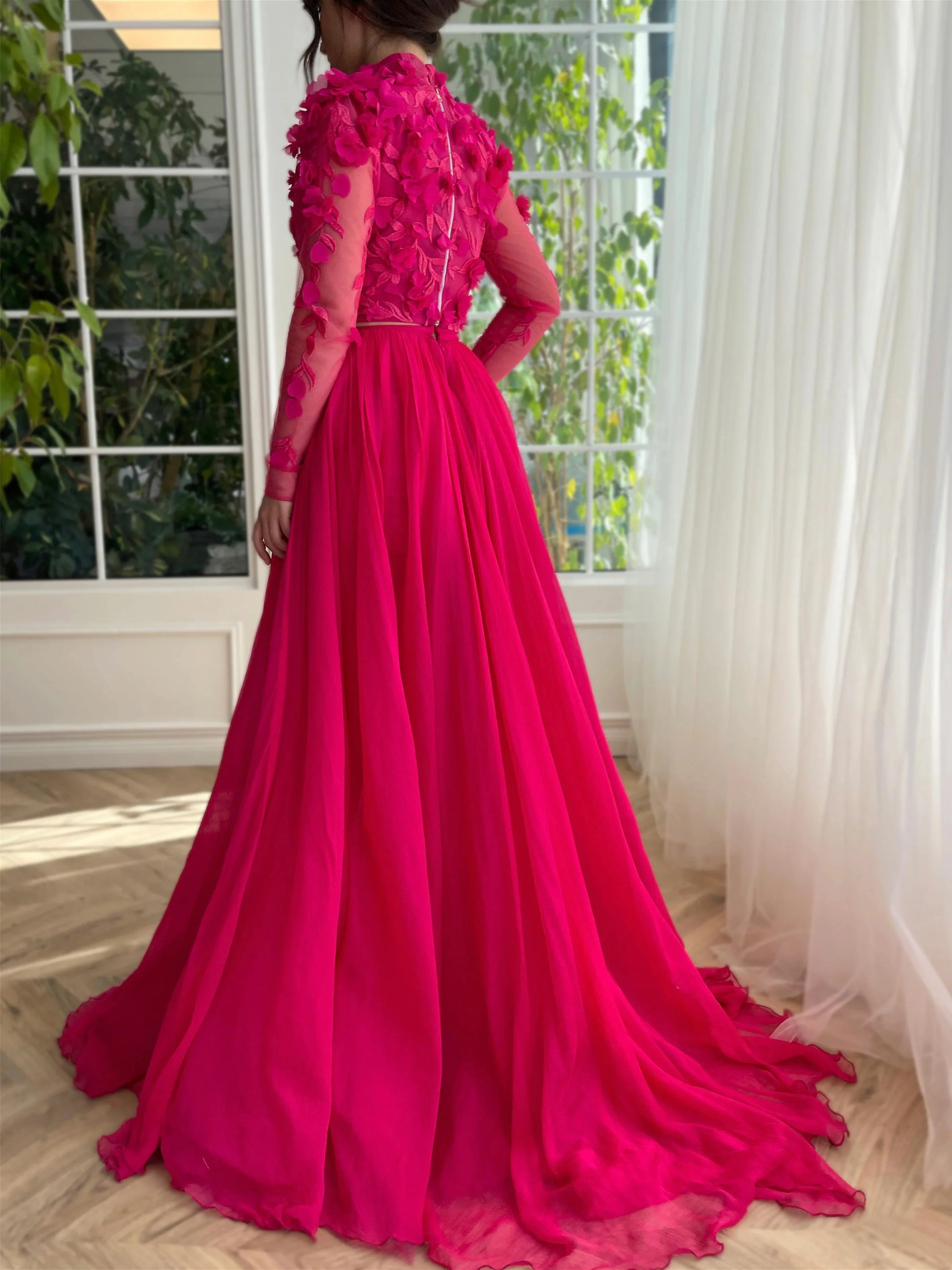 A-Line/Princess High Neck Long Prom Dresses With Split Side - Image 2