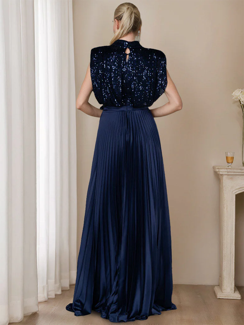 A-Line/Princess High Neck Sleeveless Mother of the Bride & Groom Dresses with Sequins & Ruffles - Image 4