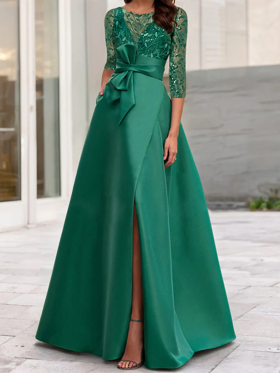 A-Line/Princess Illusion Neck 3/4 Sleeve Mother Of The Bride Dresses With Split Side - Image 10