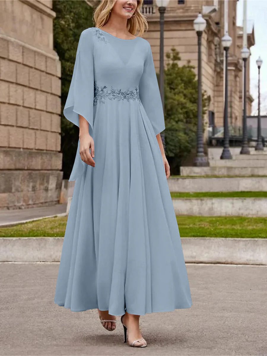 A-Line/Princess Jewel Neck 3/4 Length Sleeve Ankle-Length Mother of the Bride Dresses with Sequins - Image 14