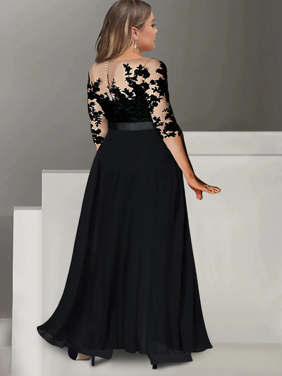 A-Line/Princess Jewel Neck 3/4 Length Sleeves Floor-Length Mother of the Bride Pantsuits with Applique - Image 4