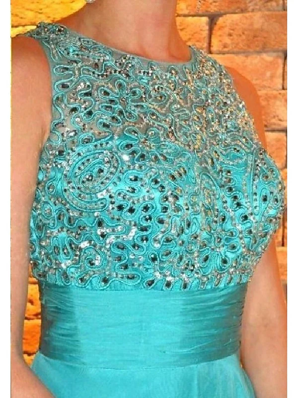 A-Line/Princess Jewel Neck Floor-Length Evening Dresses Appliques Shawl - Image 4