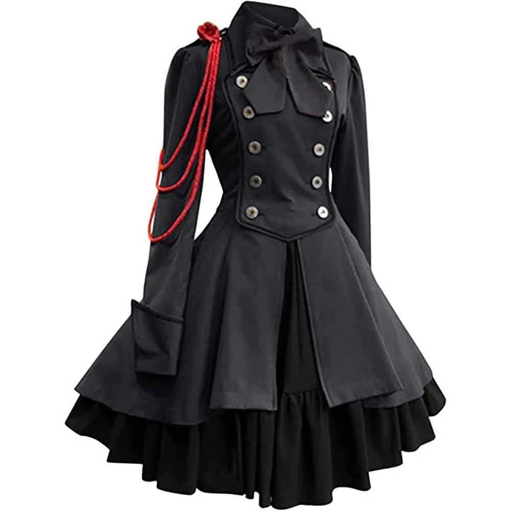 A-Line/Princess Jewel Neck Long Sleeves Knee-Length Retro Medieval Gothic Steampunk Dress - Image 2