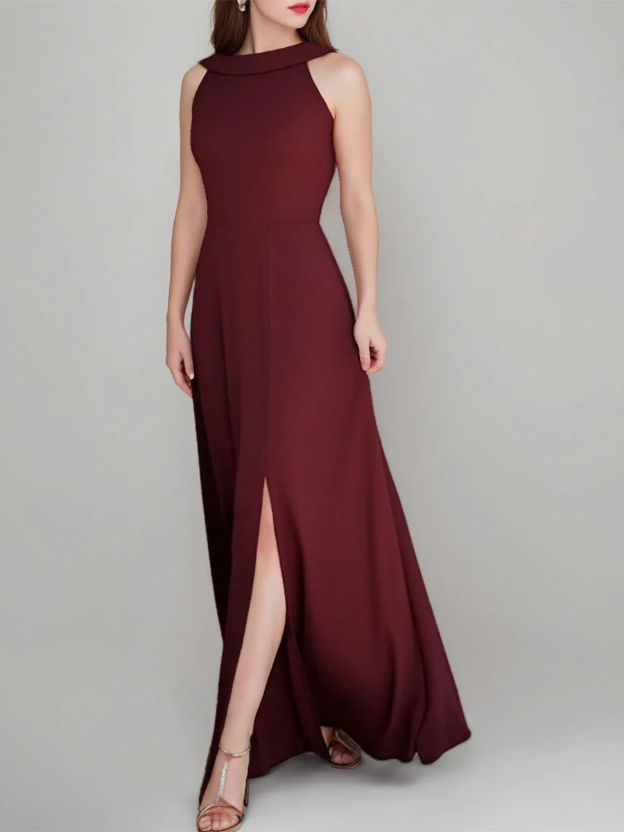 A-Line/Princess Jewel Neck Sleeveless Floor-Length Wedding Guest Dress with Split Side - Image 4