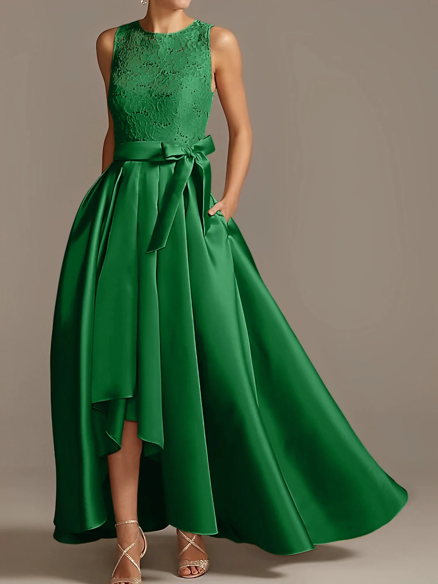 A-Line/Princess Jewel Neck Sleeveless Asymmetrical Mother Of The Bride Dresses With Pleats - Image 28