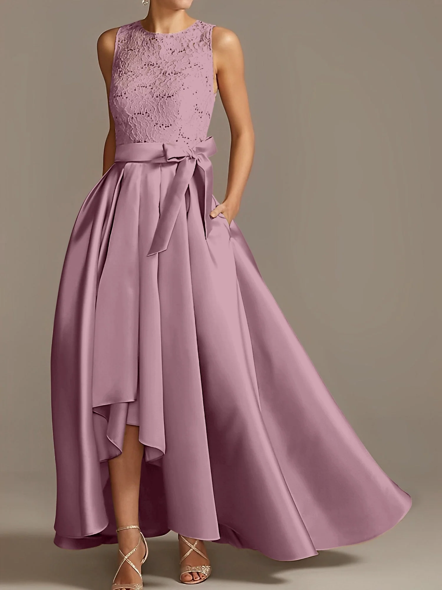 A-Line/Princess Jewel Neck Sleeveless Asymmetrical Mother Of The Bride Dresses With Pleats - Image 39