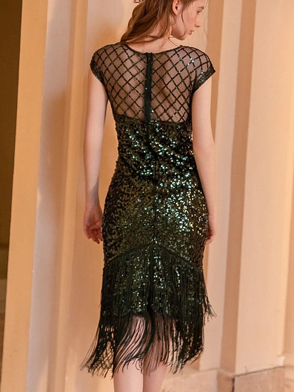 A-Line/Princess Jewel Neck Sleeveless Tea-Length Vintage Dress with Sequins - Image 5