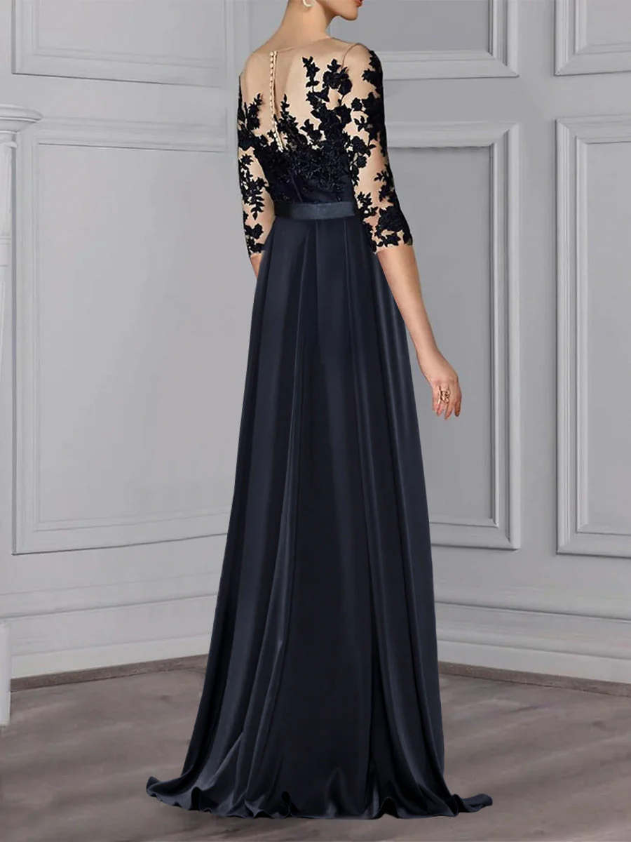 A-Line/Princess Jewel Neck 3/4 Length Sleeves Floor-Length Mother of the Bride Dresses - Image 3