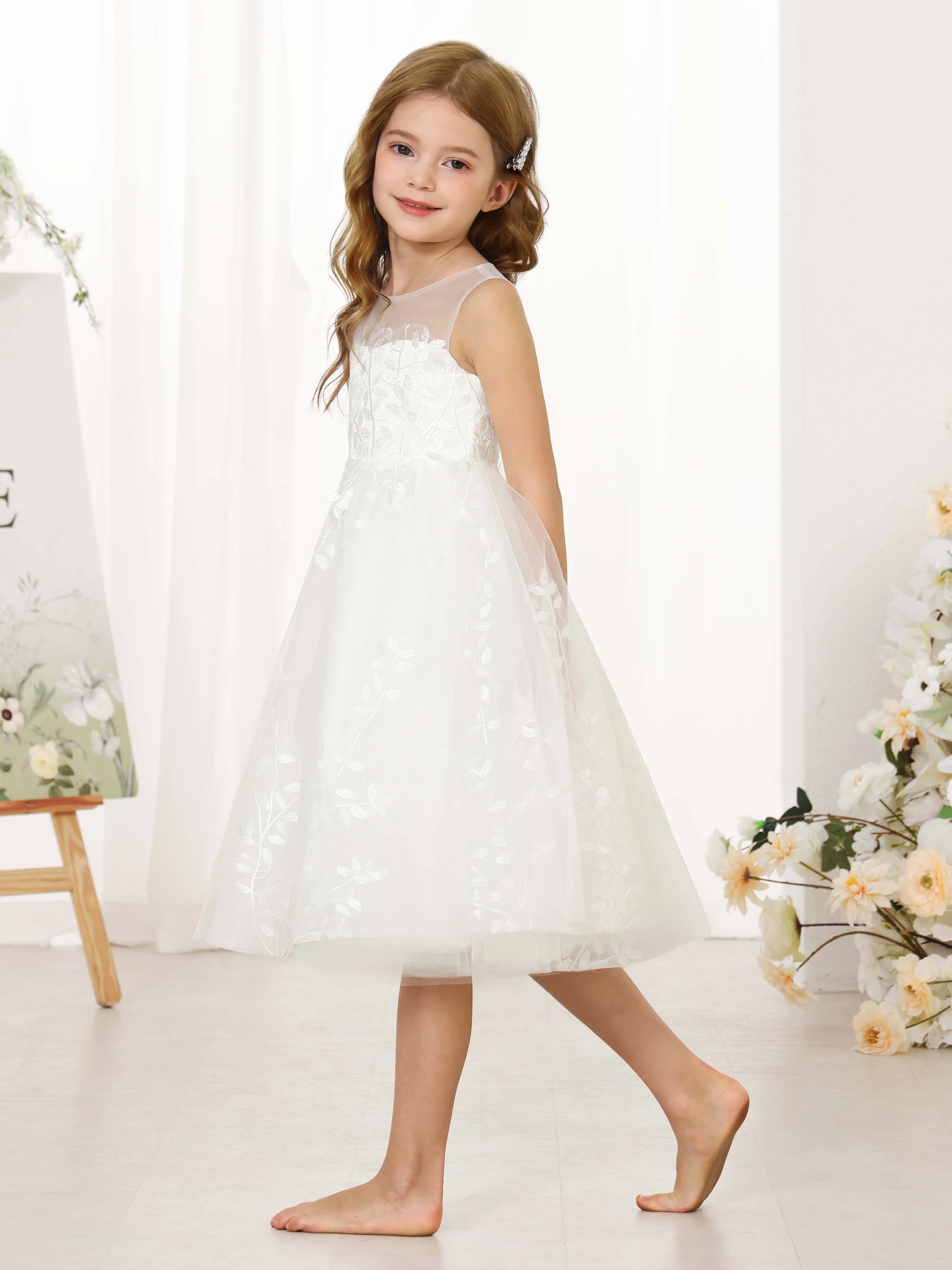 A-Line/Princess Lace Sleeveless Scoop Neck Flower Girl Dresses - Image 4