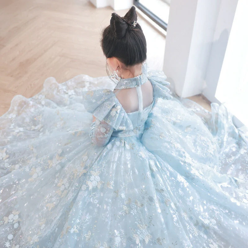 A-Line/Princess Long Sleeves Lace Girl Party Dress with Appliques & Train - Image 2