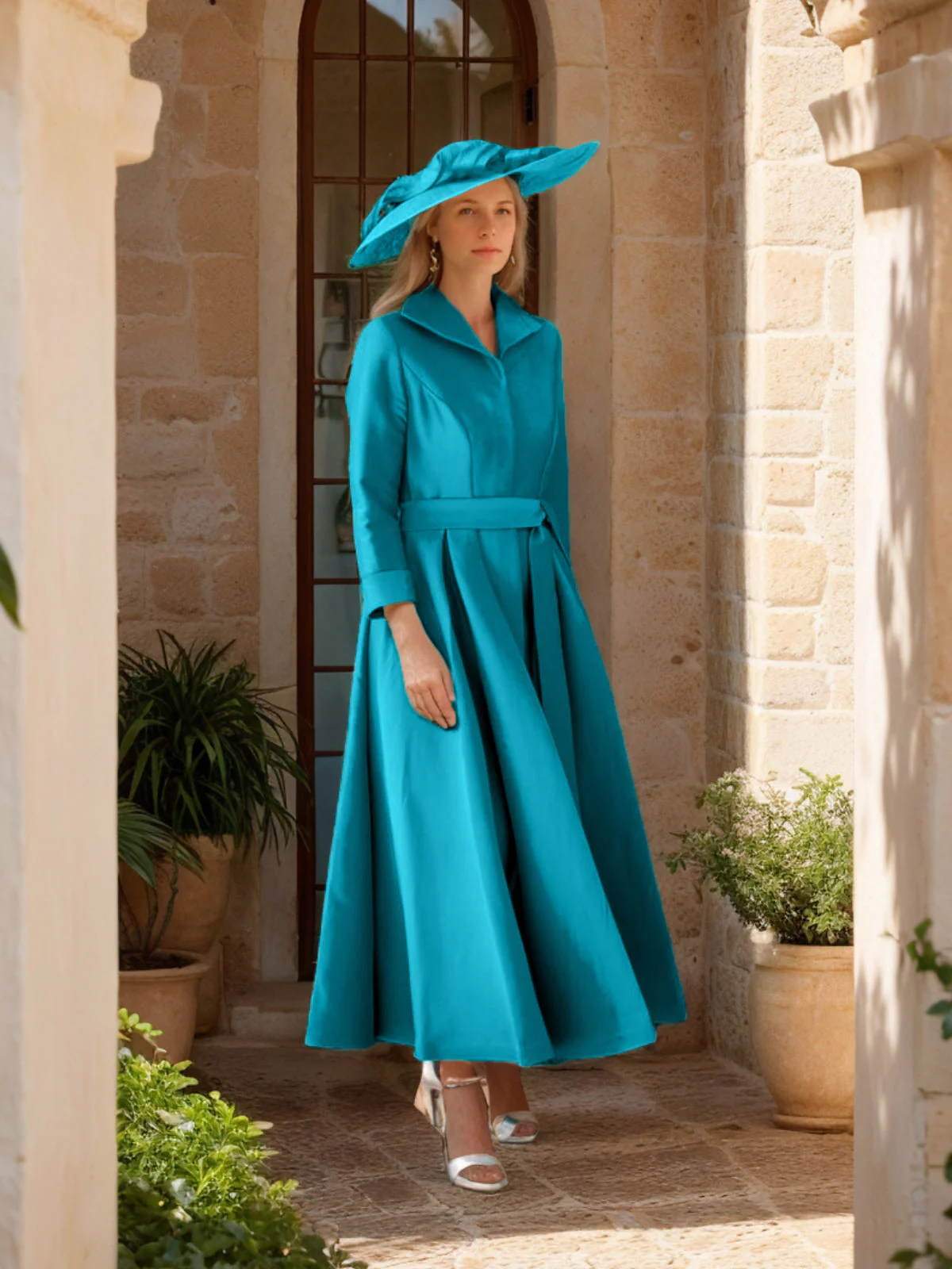 A-Line/Princess Long Sleeves Split Side Mother of the Bride Dresses with Belt Bowknot - Image 2