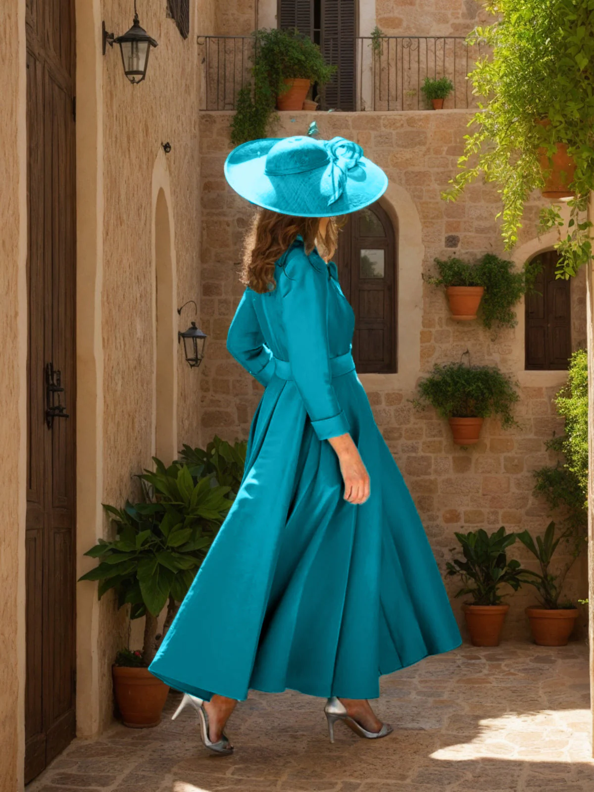 A-Line/Princess Long Sleeves Split Side Mother of the Bride Dresses with Belt Bowknot - Image 3