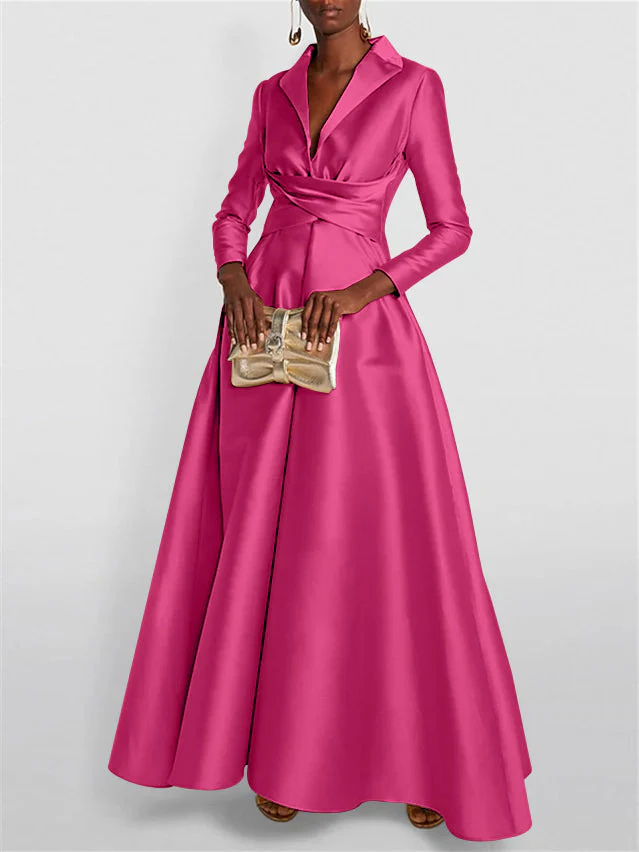 A-Line/Princess Long Sleeves V-Neck Floor-length Evening Dresses - Image 28