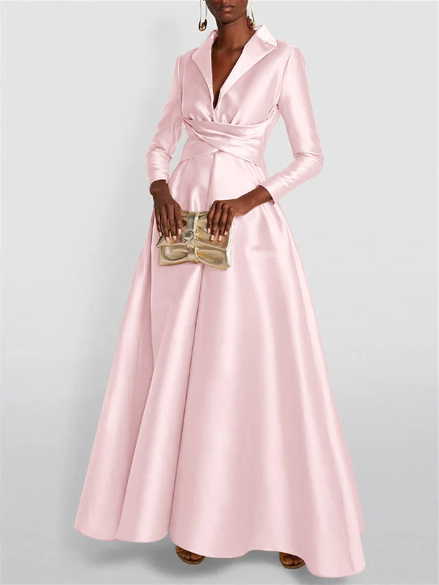 A-Line/Princess Long Sleeves V-Neck Floor-length Evening Dresses - Image 31