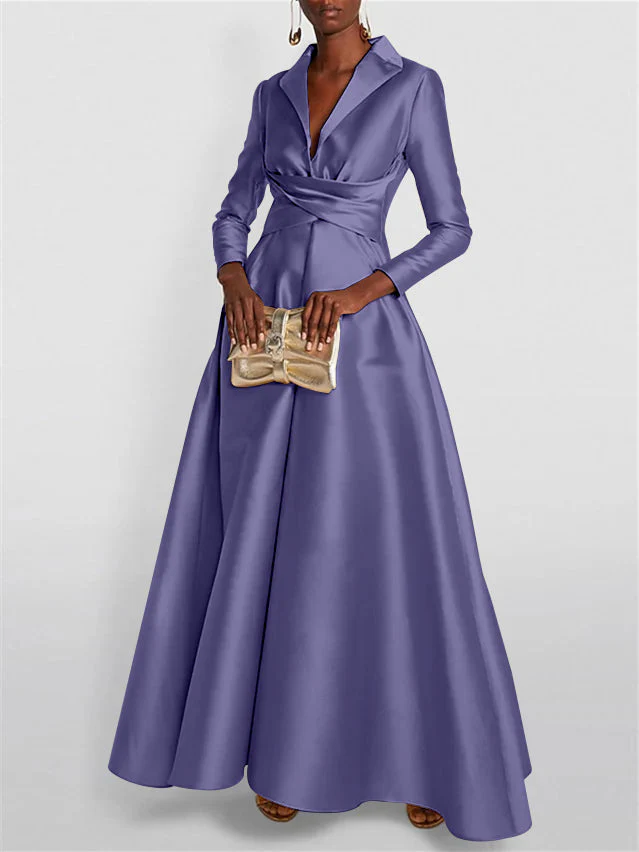 A-Line/Princess Long Sleeves V-Neck Floor-length Evening Dresses - Image 34