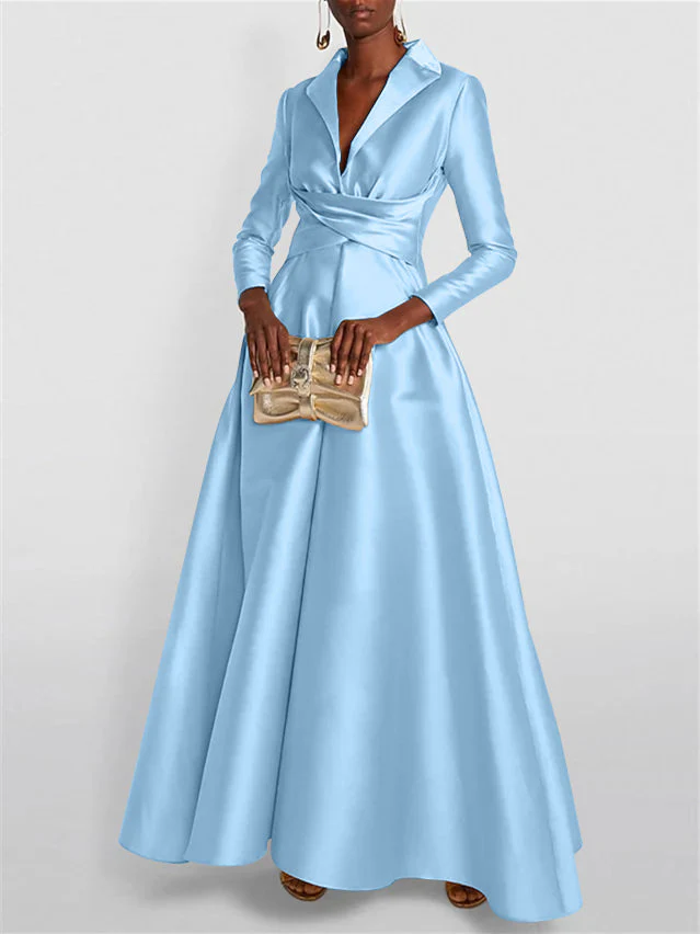 A-Line/Princess Long Sleeves V-Neck Floor-length Evening Dresses - Image 35
