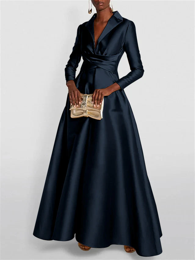 A-Line/Princess Long Sleeves V-Neck Floor-length Evening Dresses - Image 39