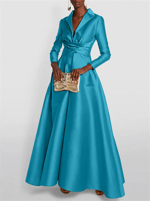 A-Line/Princess Long Sleeves V-Neck Floor-length Evening Dresses - Image 40