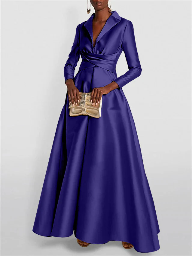 A-Line/Princess Long Sleeves V-Neck Floor-length Evening Dresses - Image 49