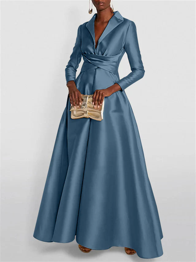 A-Line/Princess Long Sleeves V-Neck Floor-length Evening Dresses - Image 53