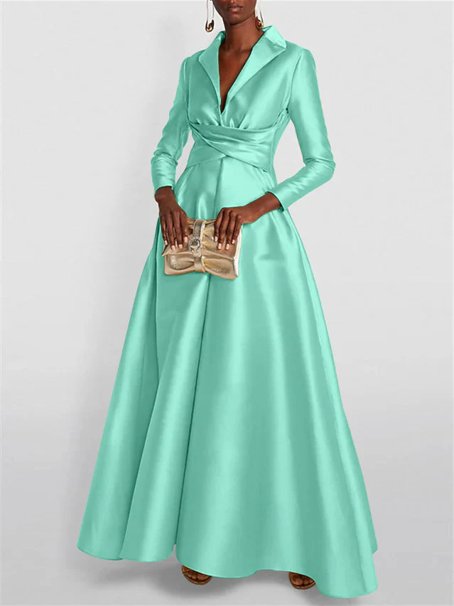 A-Line/Princess Long Sleeves V-Neck Floor-length Evening Dresses - Image 59