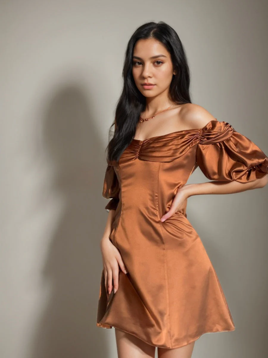 A-Line/Princess Off-the-shoulder 1/2 Sleeves Ruched Short/Mini Wedding Guest Dresses - Image 2