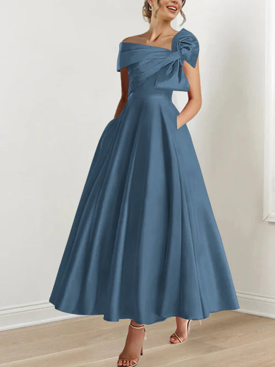 A-Line/Princess Off-the-Shoulder Sleeveless Ankle-Length Mother of the Bride Dresses with Bow(s) - Image 19