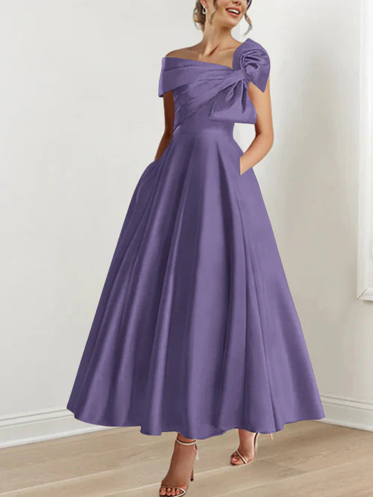 A-Line/Princess Off-the-Shoulder Sleeveless Ankle-Length Mother of the Bride Dresses with Bow(s) - Image 20