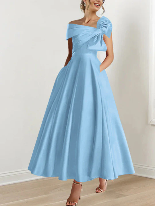 A-Line/Princess Off-the-Shoulder Sleeveless Ankle-Length Mother of the Bride Dresses with Bow(s) - Image 30