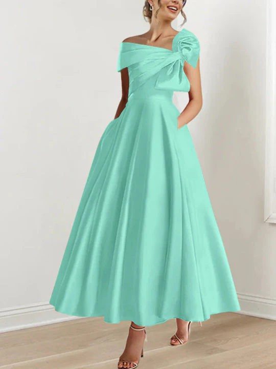 A-Line/Princess Off-the-Shoulder Sleeveless Ankle-Length Mother of the Bride Dresses with Bow(s) - Image 32