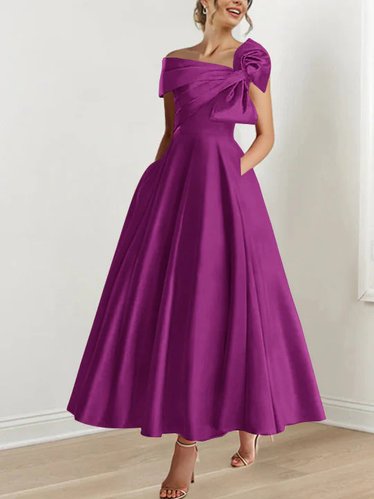 A-Line/Princess Off-the-Shoulder Sleeveless Ankle-Length Mother of the Bride Dresses with Bow(s) - Image 49