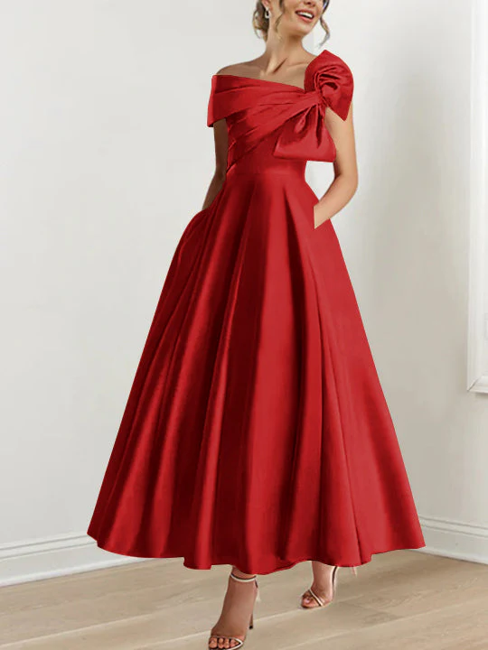 A-Line/Princess Off-the-Shoulder Sleeveless Ankle-Length Mother of the Bride Dresses with Bow(s) - Image 59