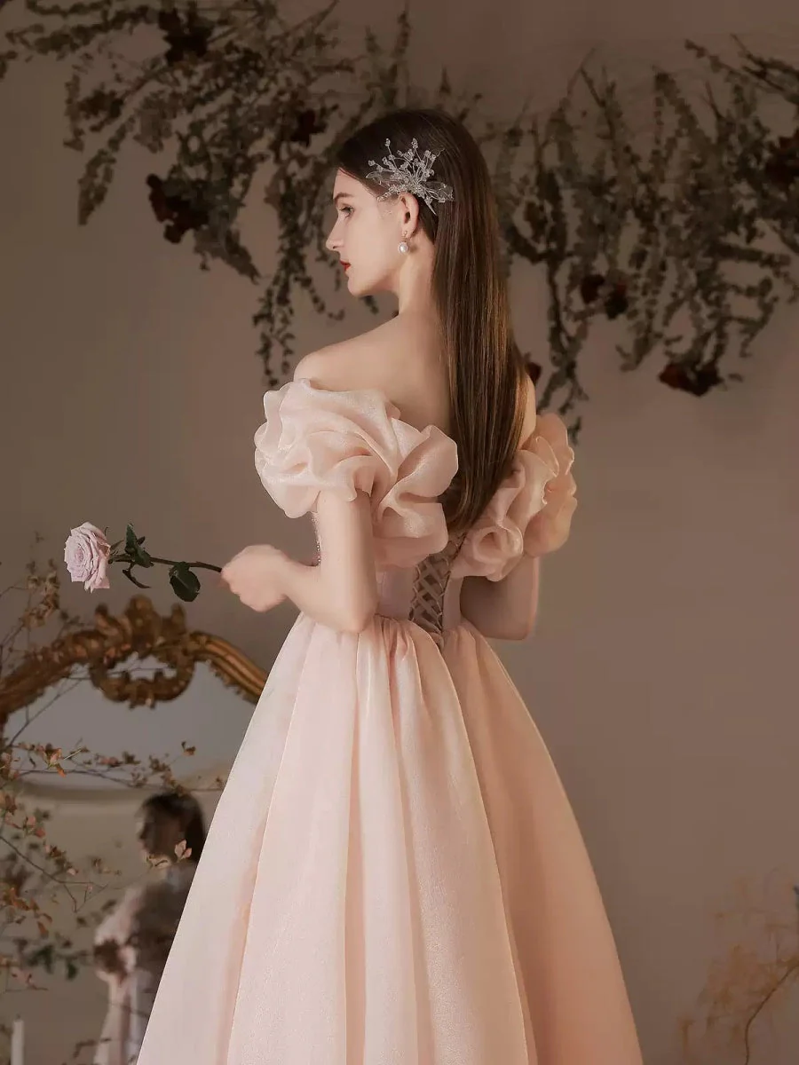 A-line/Princess Off-the-shoulder Beaded Ankle-Length Ruffled Sleeves Cocktail Dresses with Pleats & Lace-up - Image 2