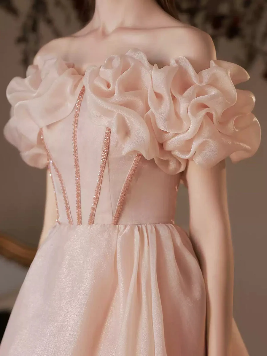 A-line/Princess Off-the-shoulder Beaded Ankle-Length Ruffled Sleeves Cocktail Dresses with Pleats & Lace-up - Image 4