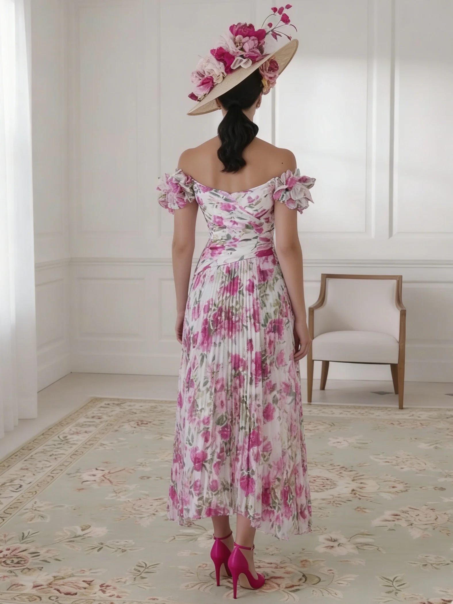 A-Line/Princess Off-the-Shoulder Chiffon Mother of the Bride Dresses Floral Tea-Length Sleeveless - Image 2