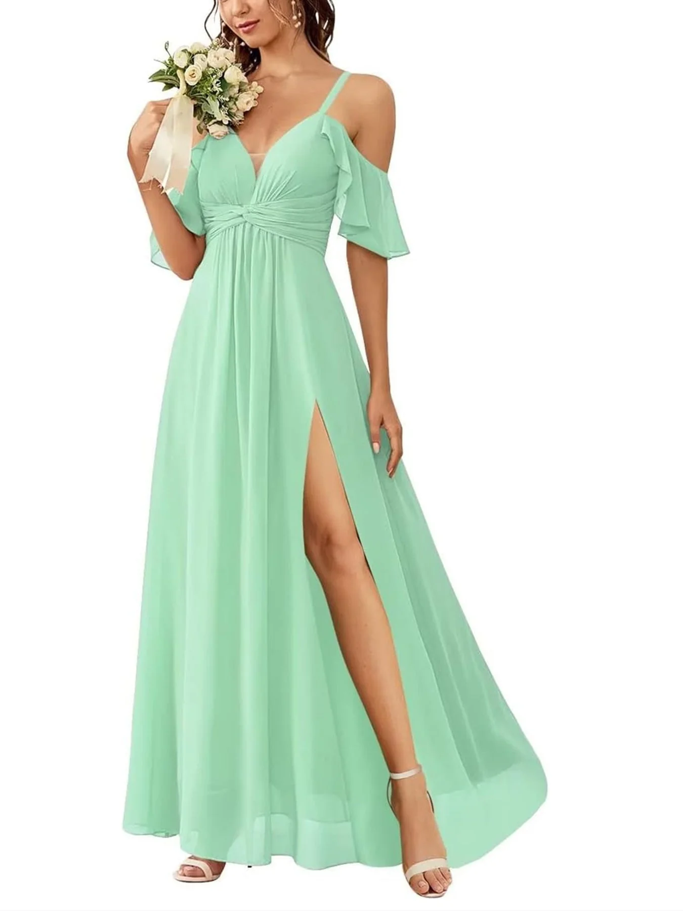 A Line/Princess Off-the-Shoulder Floor-Length Bridesmaid Dresses - Image 11