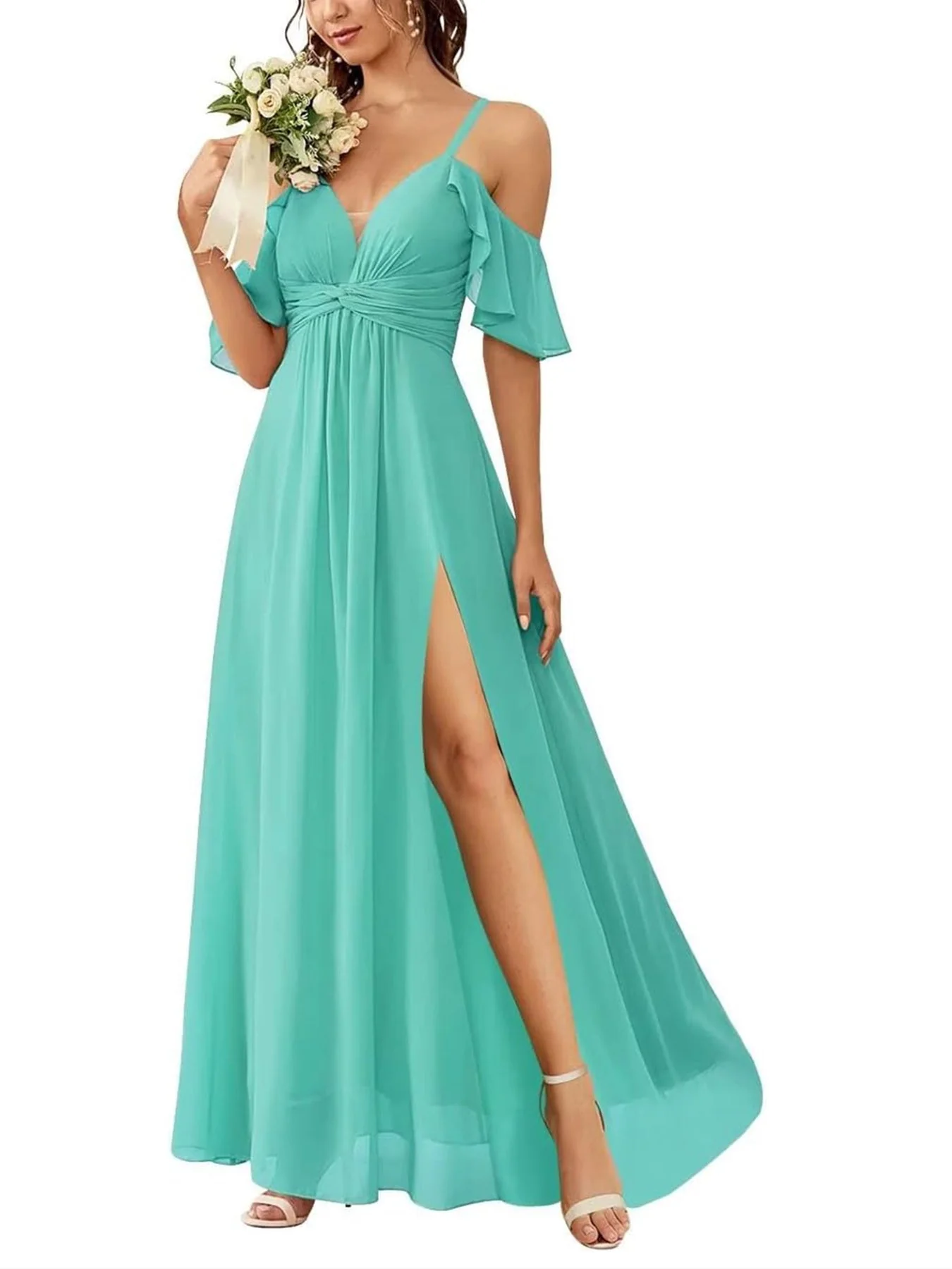 A Line/Princess Off-the-Shoulder Floor-Length Bridesmaid Dresses - Image 12