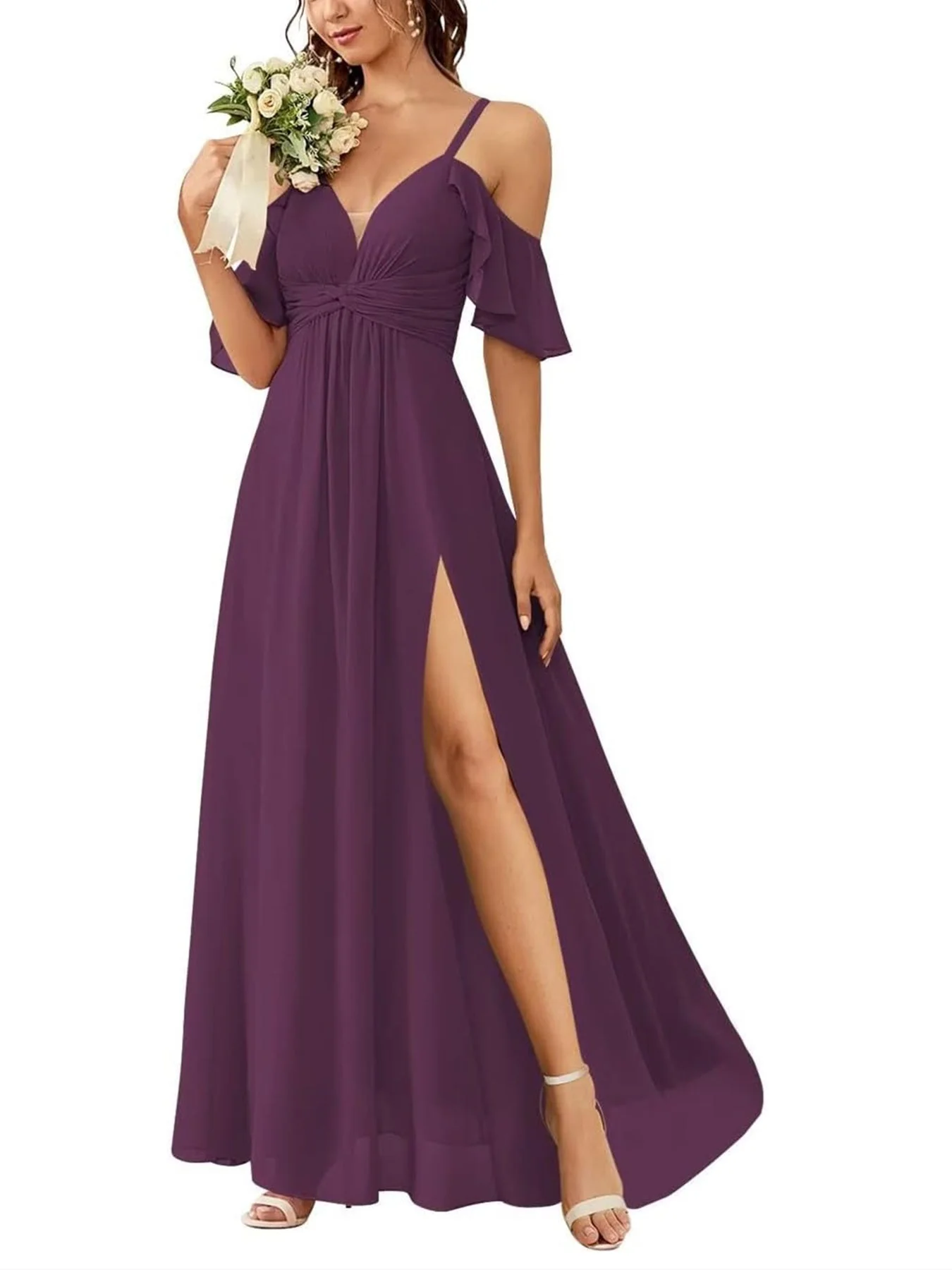 A Line/Princess Off-the-Shoulder Floor-Length Bridesmaid Dresses - Image 13