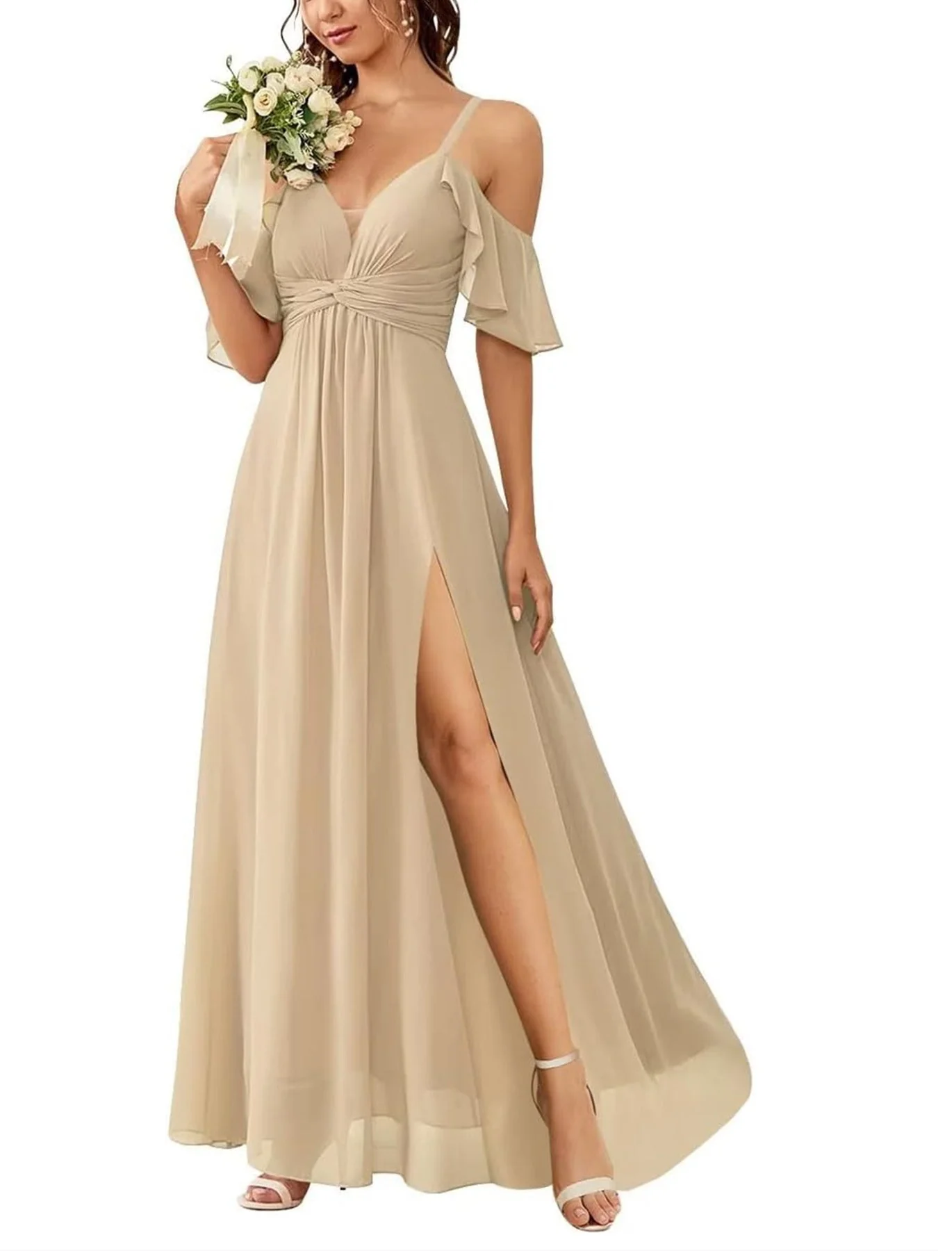 A Line/Princess Off-the-Shoulder Floor-Length Bridesmaid Dresses - Image 18
