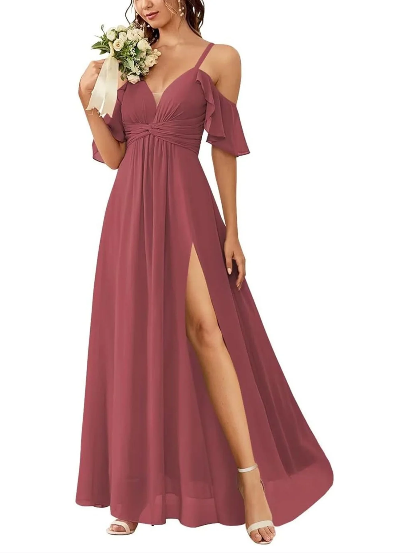 A Line/Princess Off-the-Shoulder Floor-Length Bridesmaid Dresses - Image 19