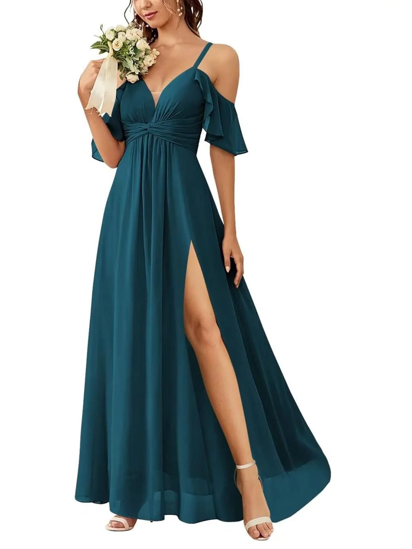 A Line/Princess Off-the-Shoulder Floor-Length Bridesmaid Dresses - Image 23