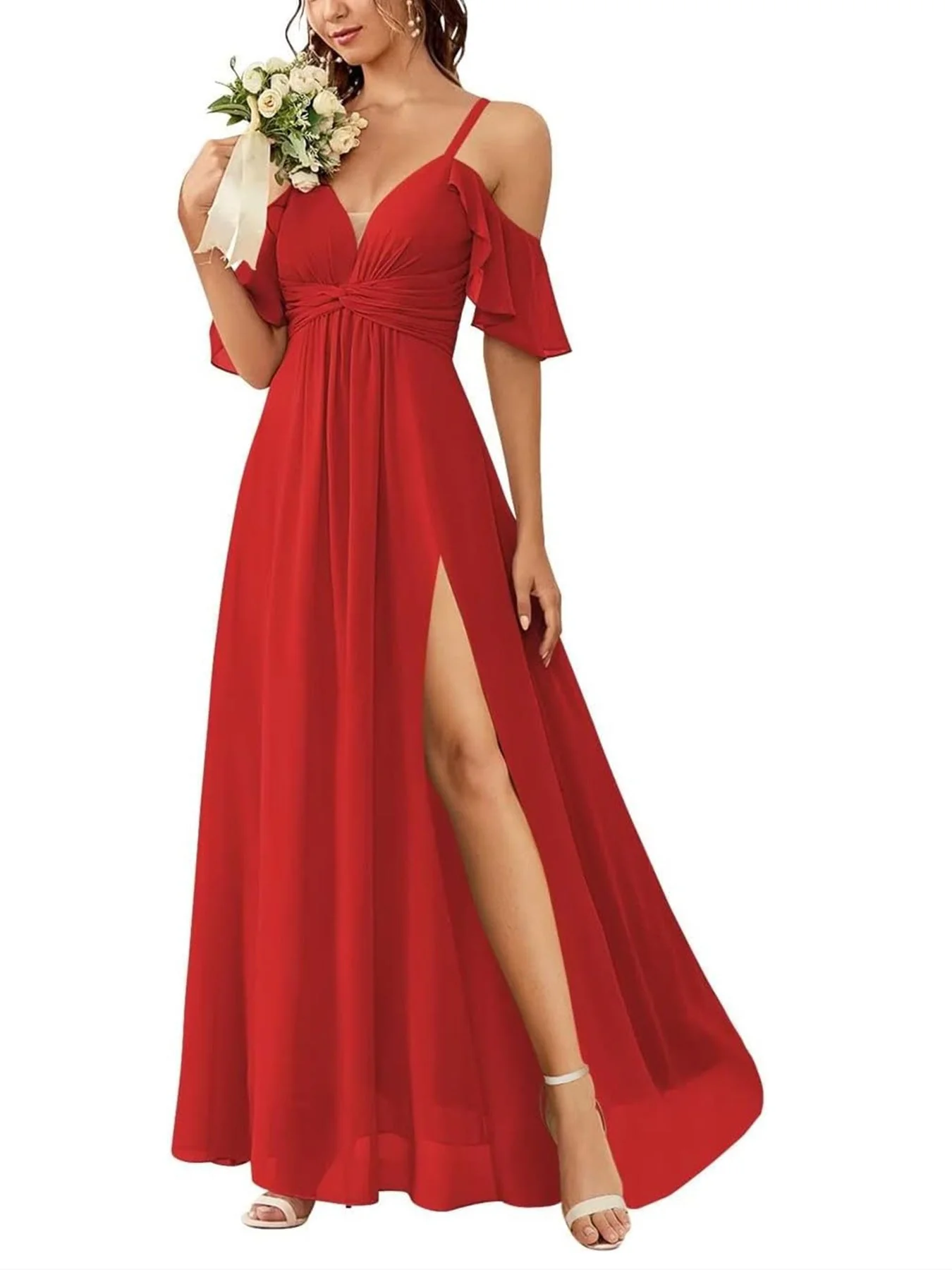 A Line/Princess Off-the-Shoulder Floor-Length Bridesmaid Dresses - Image 27