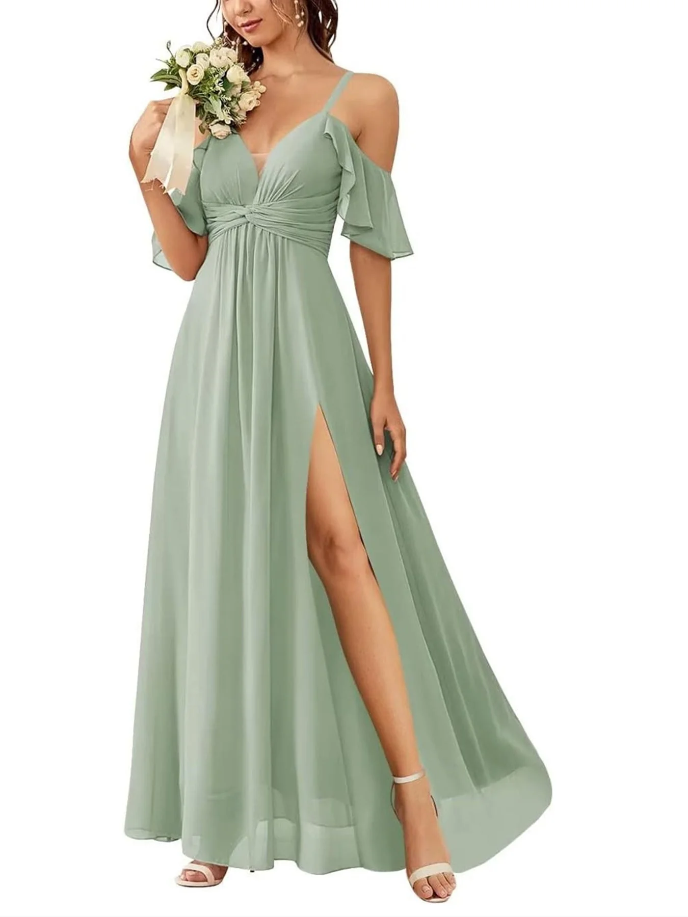 A Line/Princess Off-the-Shoulder Floor-Length Bridesmaid Dresses - Image 3
