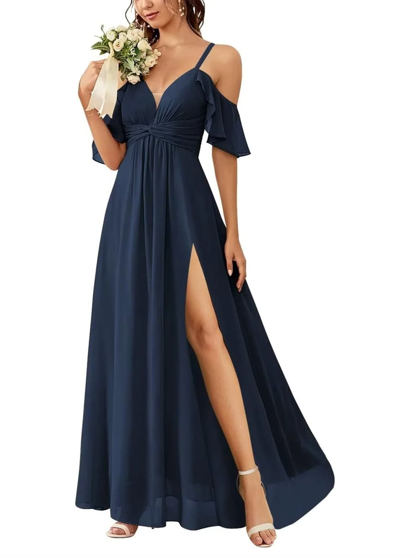 A Line/Princess Off-the-Shoulder Floor-Length Bridesmaid Dresses - Image 32