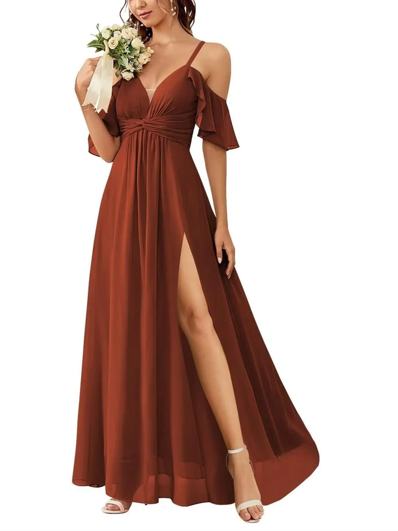 A Line/Princess Off-the-Shoulder Floor-Length Bridesmaid Dresses - Image 34